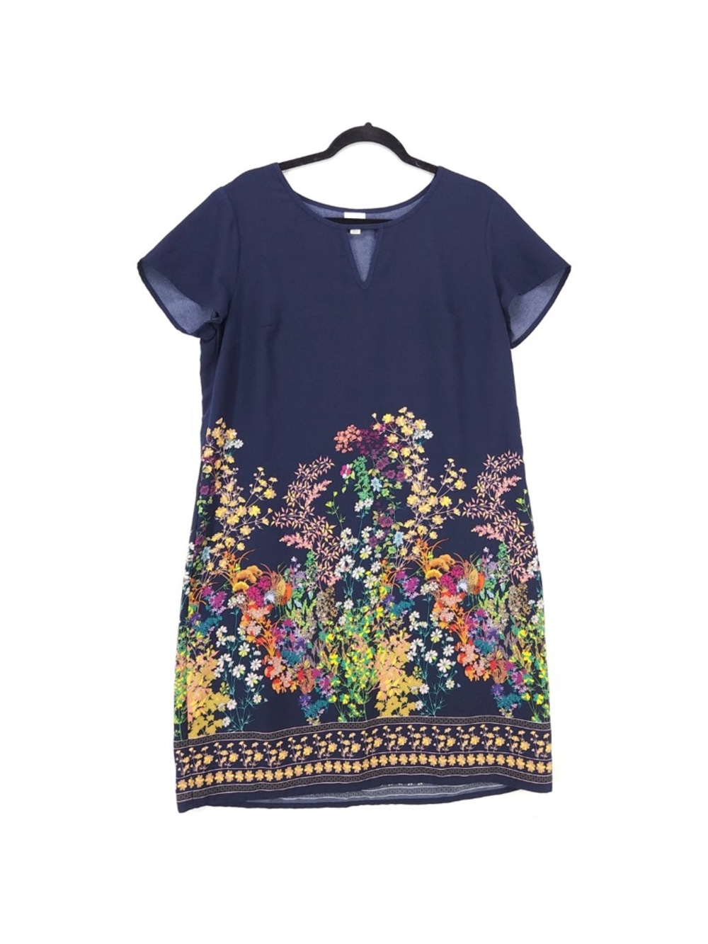 NWT Merona Navy Shift Dress with Multicolor Floral Border. XL